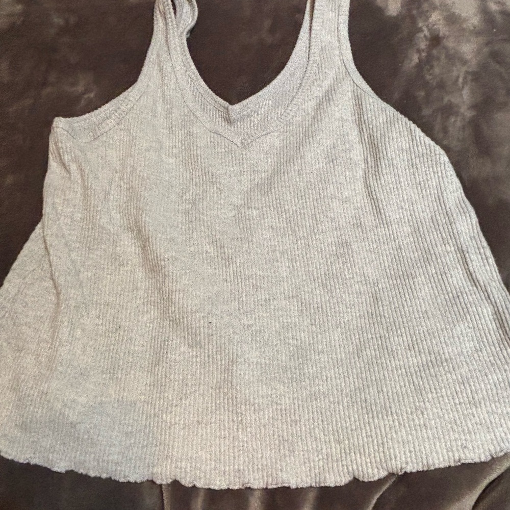 Gray Ribbed Sleeveless Relaxed Tank Top